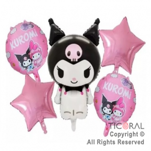 SET DE GLOBOS METALIZADO KUROMI 5 UNIDADES X 1